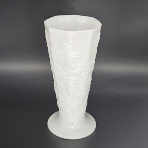 Vintage Milk Glass Grape Pattern Pedestal Vase 10" Mid Century